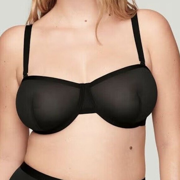 NWT CUUP 32H The Balconette Mesh Black Sheer Underwire Bra 124373